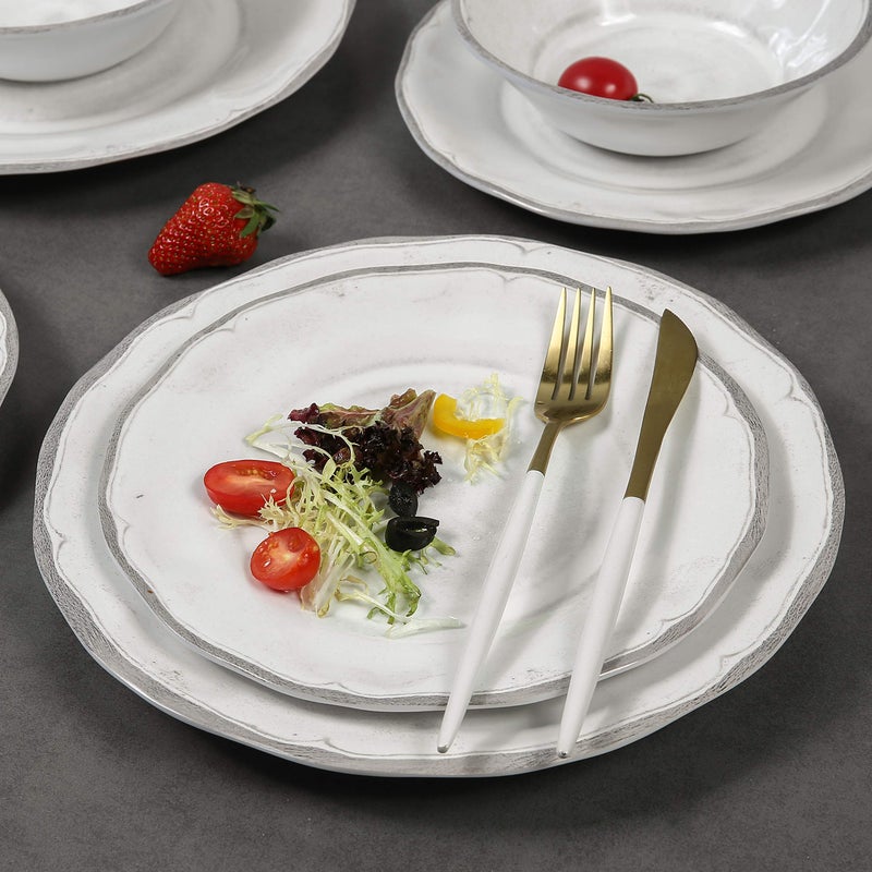 Gofunfun Melamine Dishes Dinnerware Sets - 12pcs Melamine Dinner Plates, Salad Plates and Bowls, for Everyday Use White - Image 5